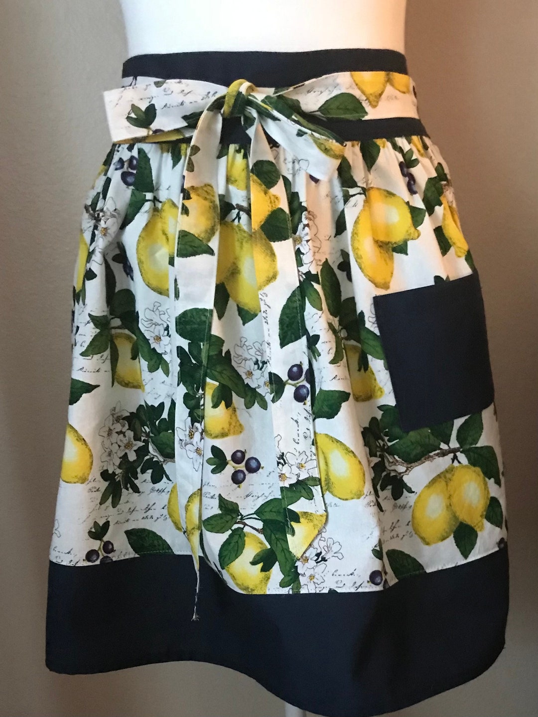 Cute Waist Apron With Pocket for Women, Bright Lemon Fabric Waist Apron