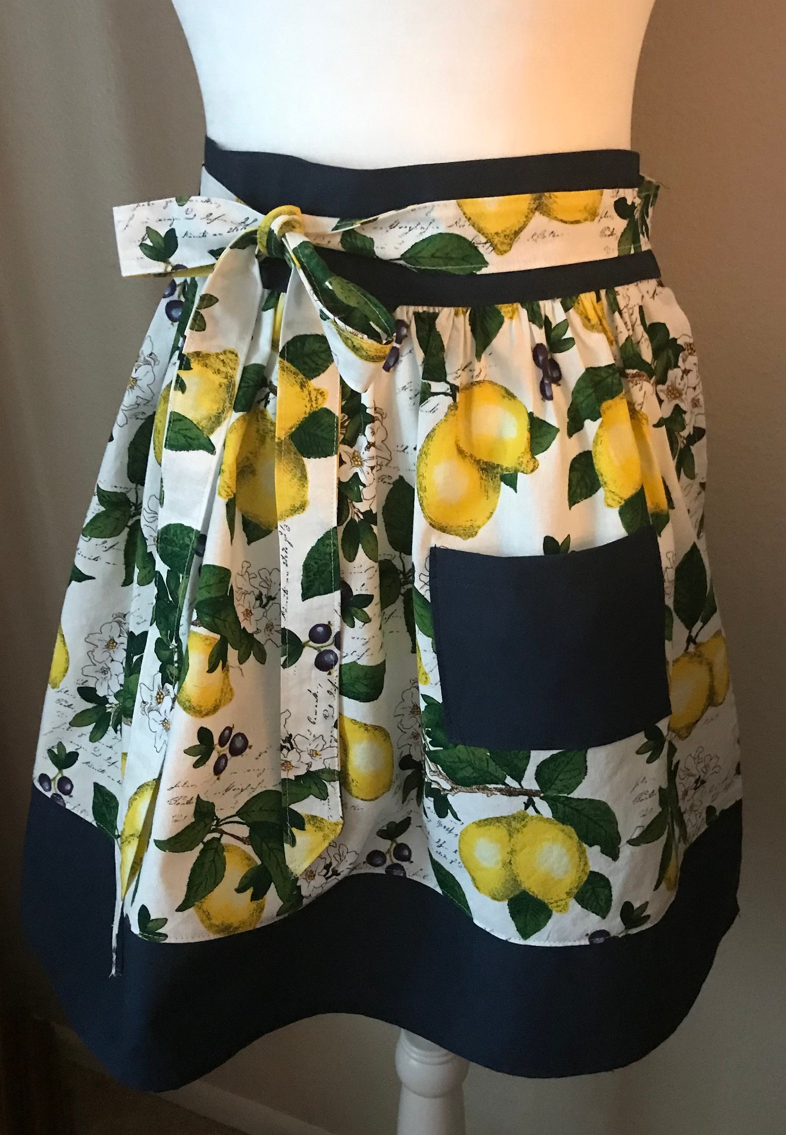 Cute Waist Apron With Pocket for Women Bright Lemon Fabric Etsy