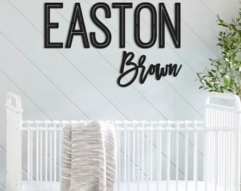 Custom First and Middle Name Wall Decor, Personalized Wooden Baby Name Sign for Nursery, Large Crib Name Sign