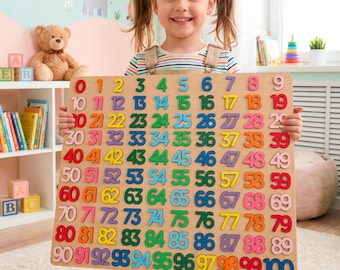 Puzzle in legno con numeri da 0 a 100 per bambini, giocattolo Montessori per contare, puzzle educativo matematico, giocattolo didattico in legno, regalo per bambini piccoli