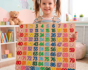 Wooden Number Puzzle 0–100 for Kids, Montessori Counting Toy, Educational Math Puzzle, Wooden Learning Toy, Toddler Gift