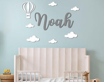 Wooden Name Sign Nursery Wall Decor Wooden Kids Name Sign Child Sign Custom Nursery Personalized Baby Name Sign with Moon and Stars Shapes