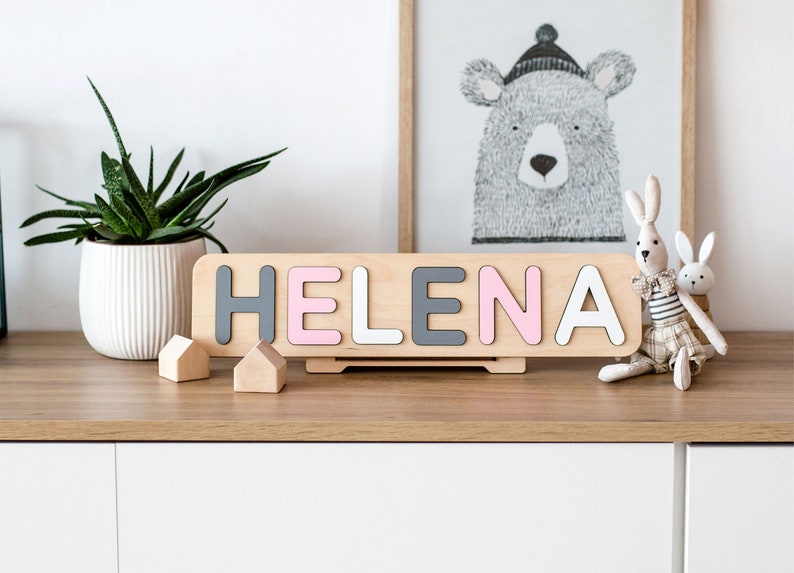 Personalized Name Puzzle, Wooden Name Puzzle, Christmas Gifts, 1st Baby Gift, Baby Shower Gift, Name Puzzle, Nursery Decor Toys For Toddlers image 1