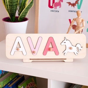 Personalized Baby, Name Puzzle Girl, Puzzle With Pegs, Name Puzzle For Kids, Personalized Name Puzzle, Baby Shower Gift, Toddler Puzzle