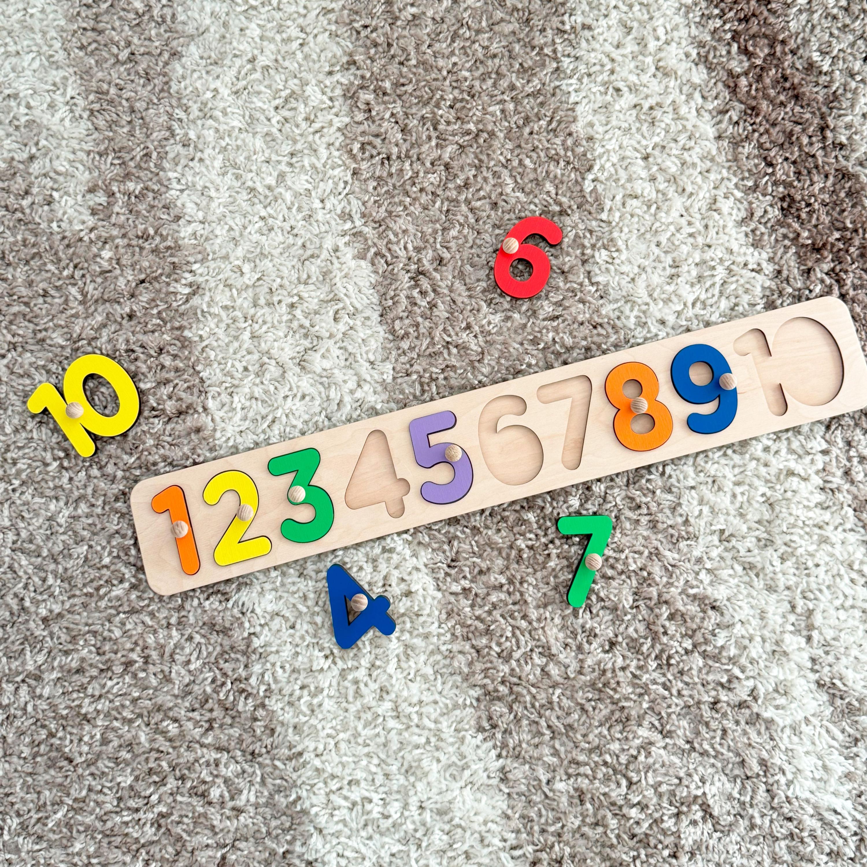 Wooden Number Puzzle for Kids, 1 to 10 Counting Board, Toddler Learning ...