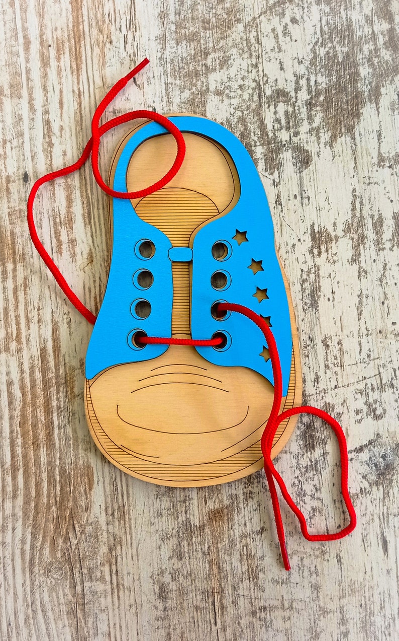 Picture of Lacing Toy Shoe Practice for Kids Wooden Threading Activity - Etsy