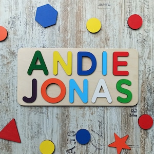 Personalized Two Name Puzzle 1st Birthday Gift Wooden Toys for Toddler image 1