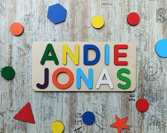 Personalized Two Name Puzzle 1st Birthday Gift Wooden Toys for Toddler