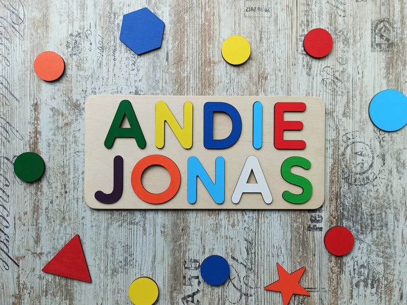 Personalized Two Name Puzzle 1st Birthday Gift Wooden Toys for Toddler image 1