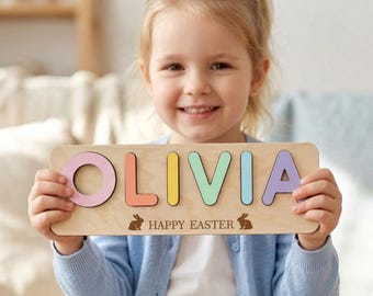 Personalized Easter Name Puzzle for Kids Wooden Montessori Name Puzzle Easter Basket Gift Custom Baby Name Puzzle