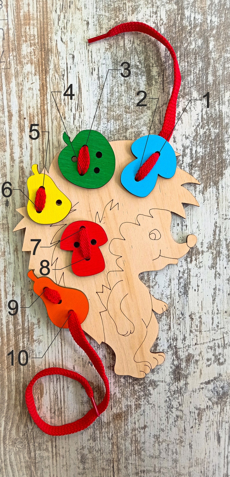 Lacing Toy Wooden Threading Hedgehog Toys Montessori Toy Educational Gifts For Kids Fine Motor Skills Hedgehog Gift Wooden Toys For Toddlers 画像 2