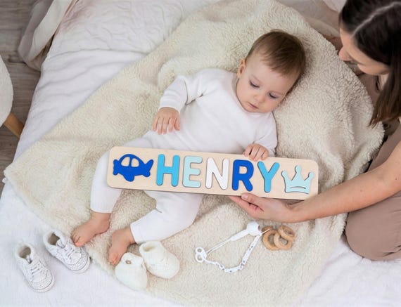 Personalized Wooden Name Puzzle, Custom Baby Gift, 1st Birthday Gift, Baby Shower Gift, Montessori Toy