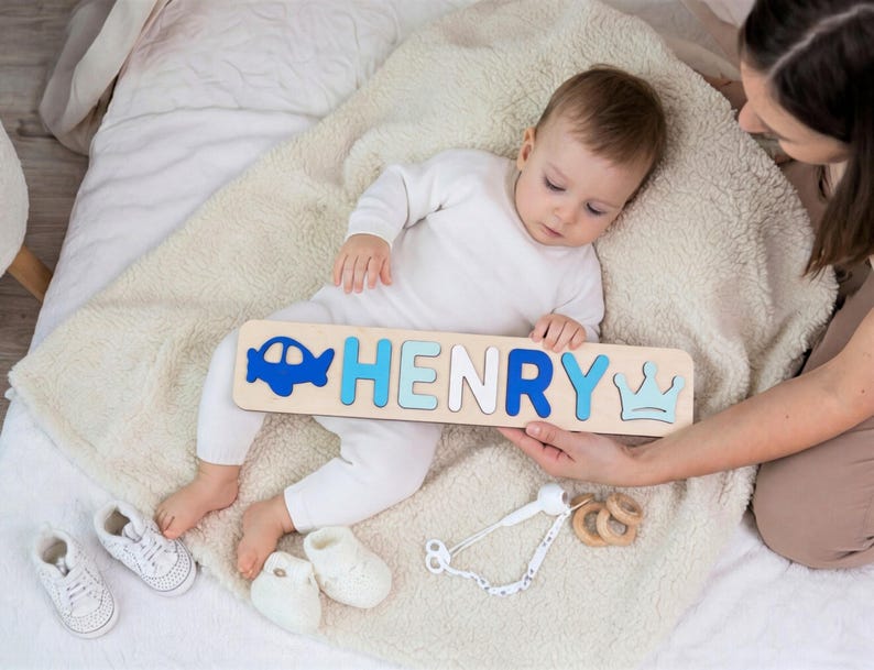Personalized Wooden Name Puzzle, Custom Baby Gift, 1st Birthday Gift, Baby Shower Gift, Montessori Toy image 1