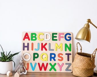 Wooden Alphabet Puzzle, Montessori Toy, Developmental Toys, Learning Toys Wooden Toys For Toddlers, Toddler Toys, Educational Gifts For Kids