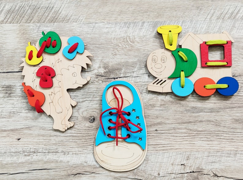 Lacing Toy, Shoe Practice for Kids, Wooden Threading, Activity Toy Baby ...