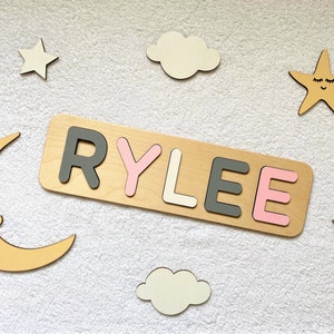 Wooden Name Puzzle, Gift, Baby Name Puzzle, Nursery Decor, Pastel Name Puzzle image 1