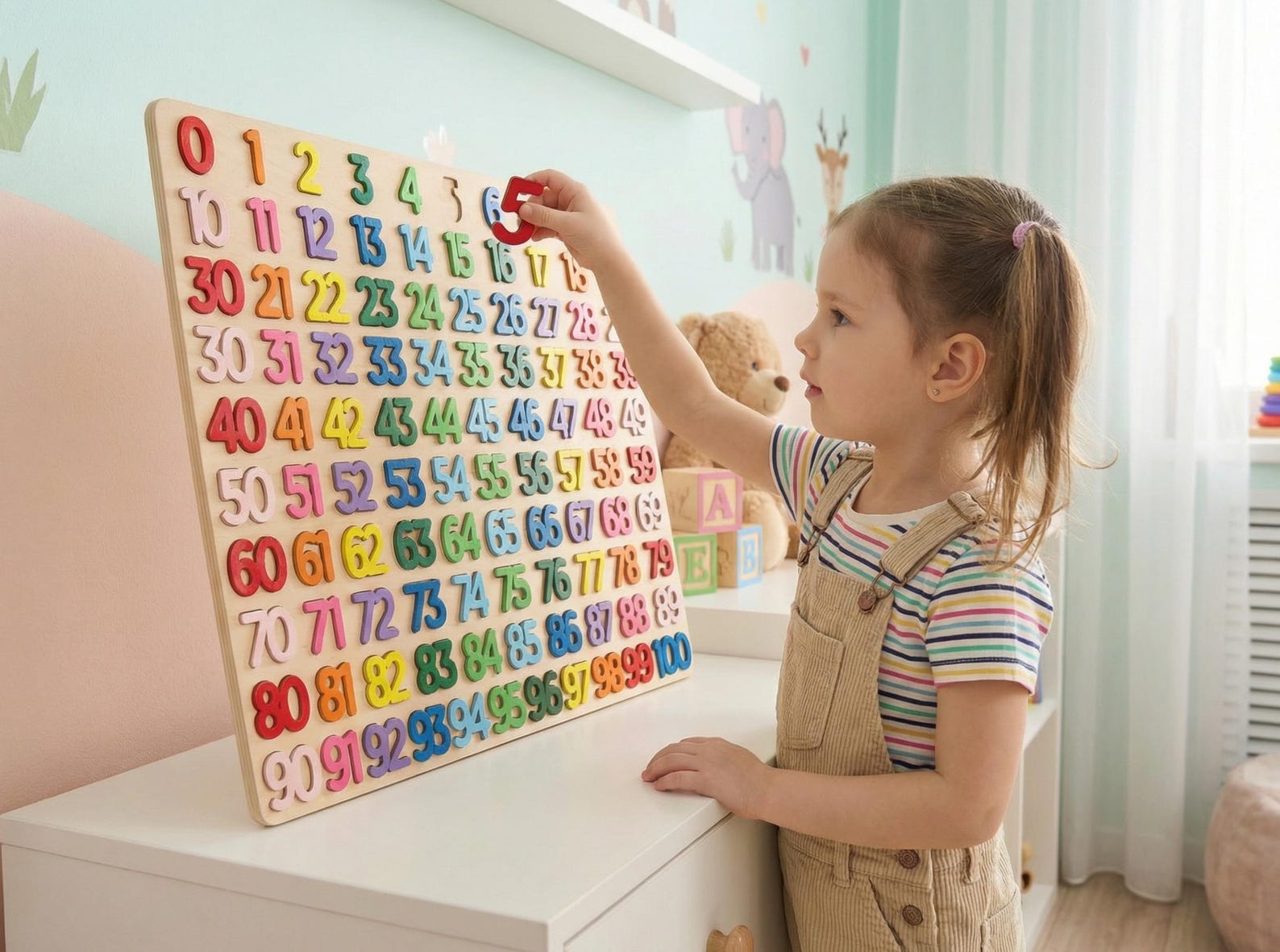Wooden Number Puzzle 0–100 for Kids, Montessori Counting Toy ...