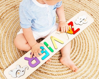 Wooden Name Puzzle with Pegs Personalized Gift Baby Boy 1st Birthday Gift for Baby Son Montessori Toys for Toddler Gift