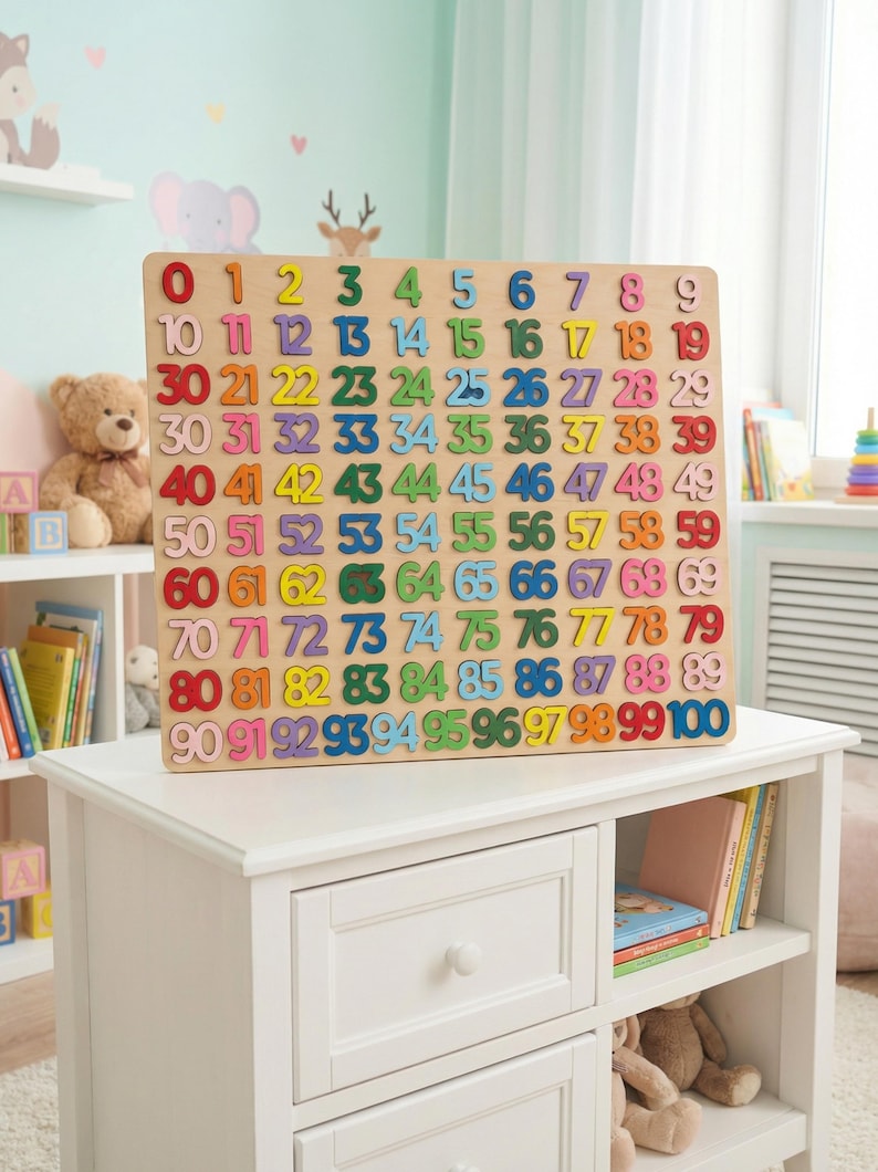 Wooden Number Puzzle 0–100 for Kids, Montessori Counting Toy ...