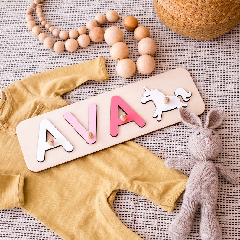 Name Puzzle With Pegs, Personalized Wooden Name Puzzle Baby Gifts, New Baby Gift, First Birthday Girl, 1st Christmas Baby, Baptism Gift 