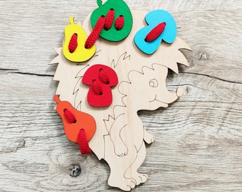 Allacciatura Giocattolo Legno Filettatura Riccio Giocattoli Montessori Giocattolo Educativi Regali Per Bambini Fine Motor Skills Riccio Regalo Giocattoli di Legno Per i più piccoli