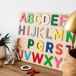 Rompecabezas de madera con letras, juegos para niños, juguetes educativos, rompecabezas ABC, regalo para bebé, rompecabezas con clavijas, primer cumpleaños
