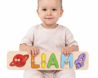 Personalized Wooden Name Puzzle, Custom Baby Gift, 1st Birthday Gift, Baby Shower Gift, Montessori Toy