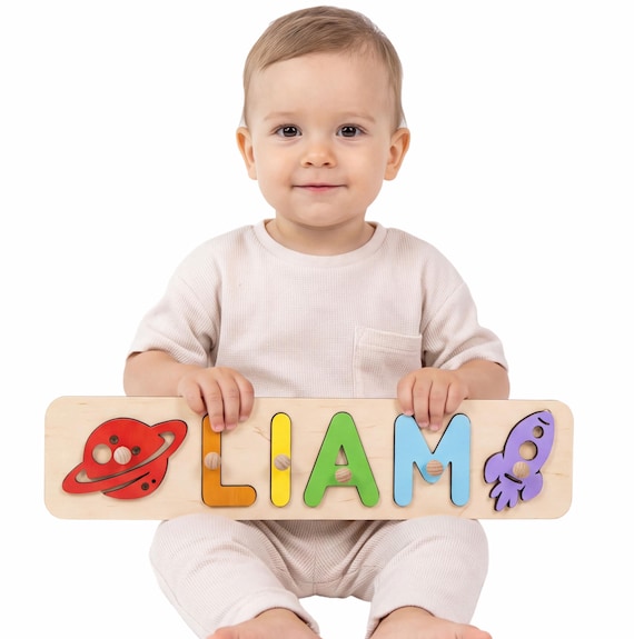 Personalized Wooden Name Puzzle, Custom Baby Gift, 1st Birthday Gift, Baby Shower Gift, Montessori Toy