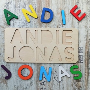 Personalized Two Name Puzzle 1st Birthday Gift Wooden Toys for Toddler image 2