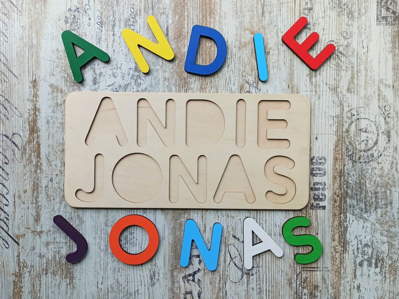 Personalized Two Name Puzzle 1st Birthday Gift Wooden Toys for Toddler image 2