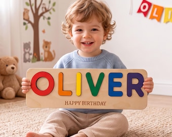 Personalized Wooden Name Puzzle, Birthday Keepsake for Kids