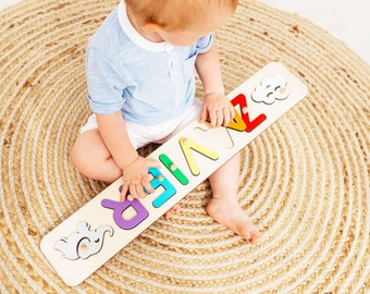 Wooden Name Puzzle with Pegs Personalized Gift Baby Boy 1st Birthday Gift for Baby Son Montessori Toys for Toddler Gift