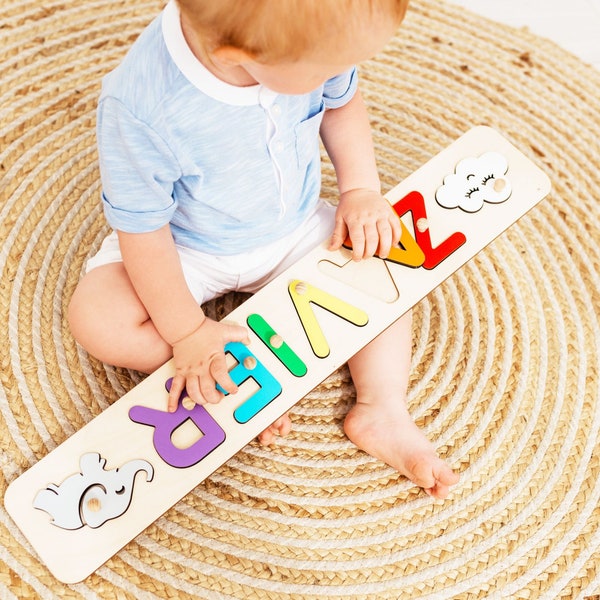 Wooden Name Puzzle with Pegs Personalized Gift Baby Boy 1st Birthday Gift for Baby Son Montessori Toys for Toddler Gift