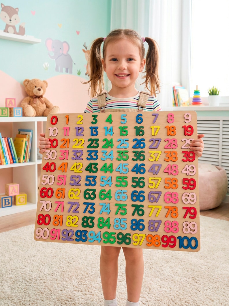 Wooden Number Puzzle 0–100 for Kids, Montessori Counting Toy ...
