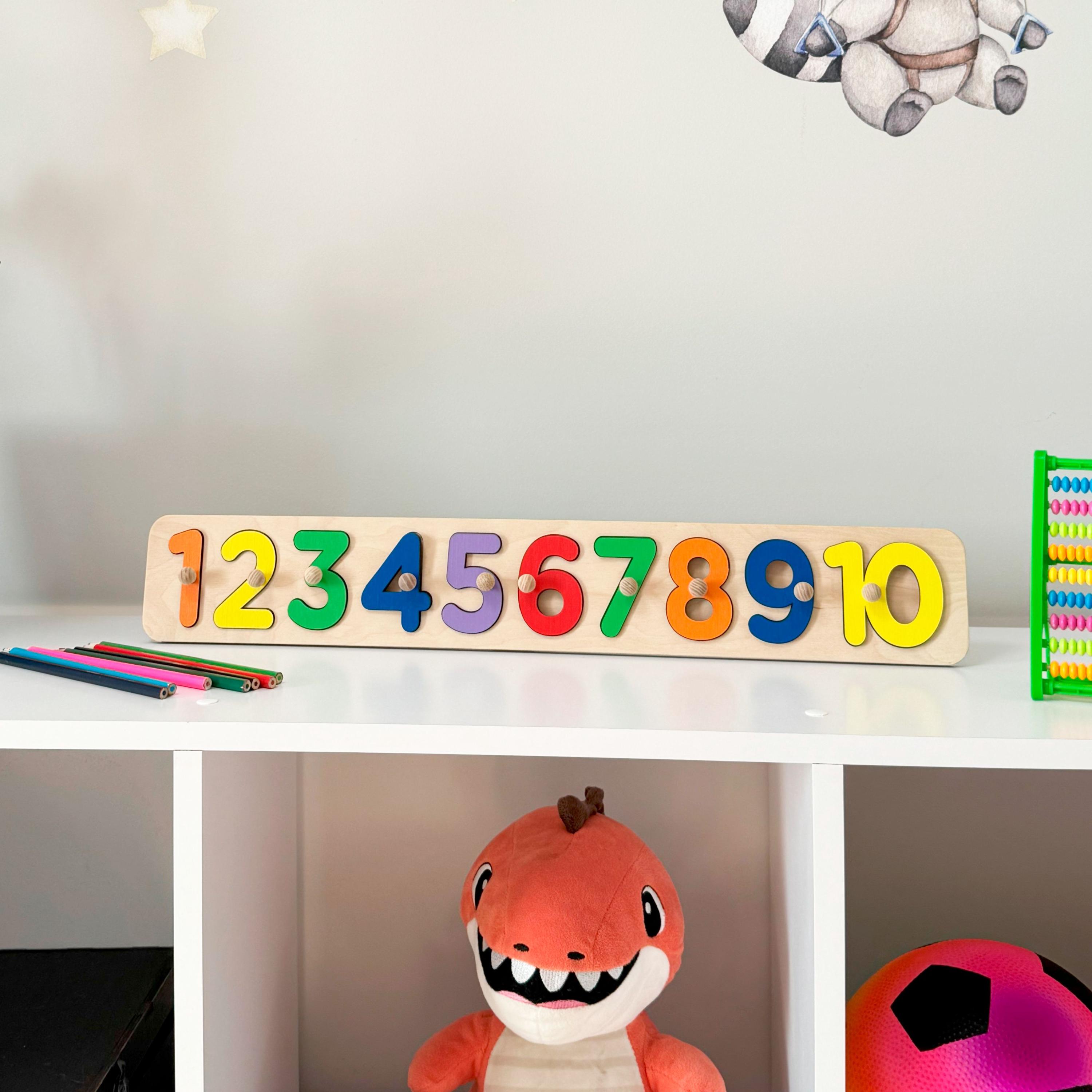 Wooden Number Puzzle for Kids, 1 to 10 Counting Board, Toddler Learning ...