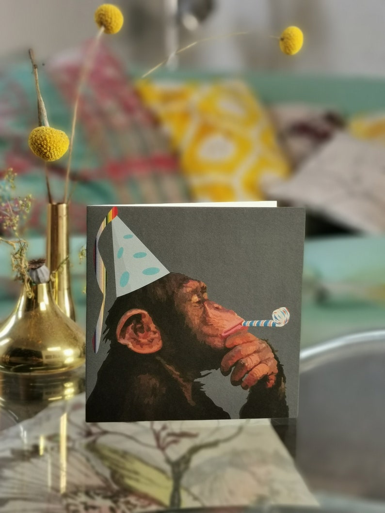 Happy Birthday Chimpanzee Greeting Card Party Chimp Chimp Etsy