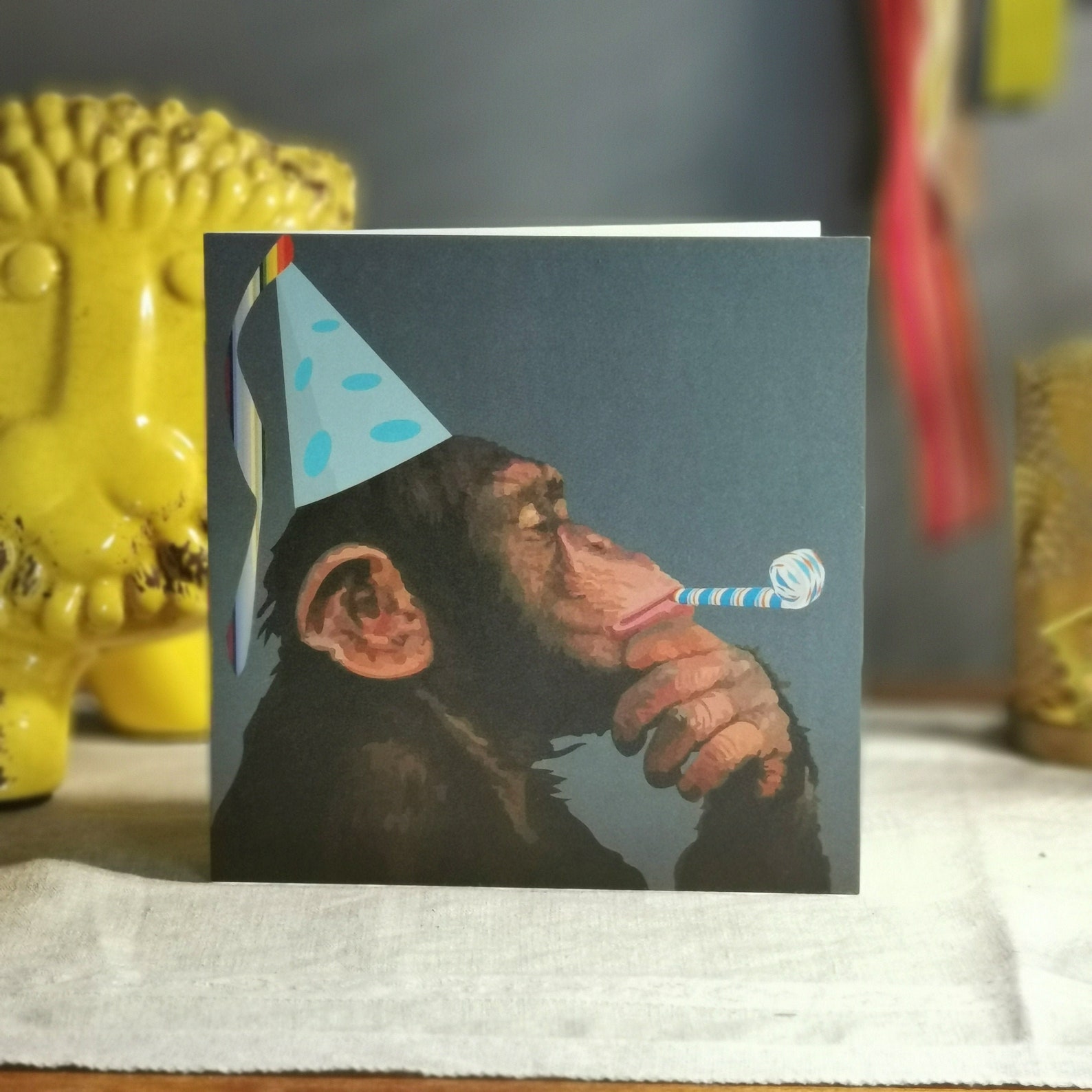 Happy Birthday Chimpanzee Card Party Chimp Chimp Greeting Etsy