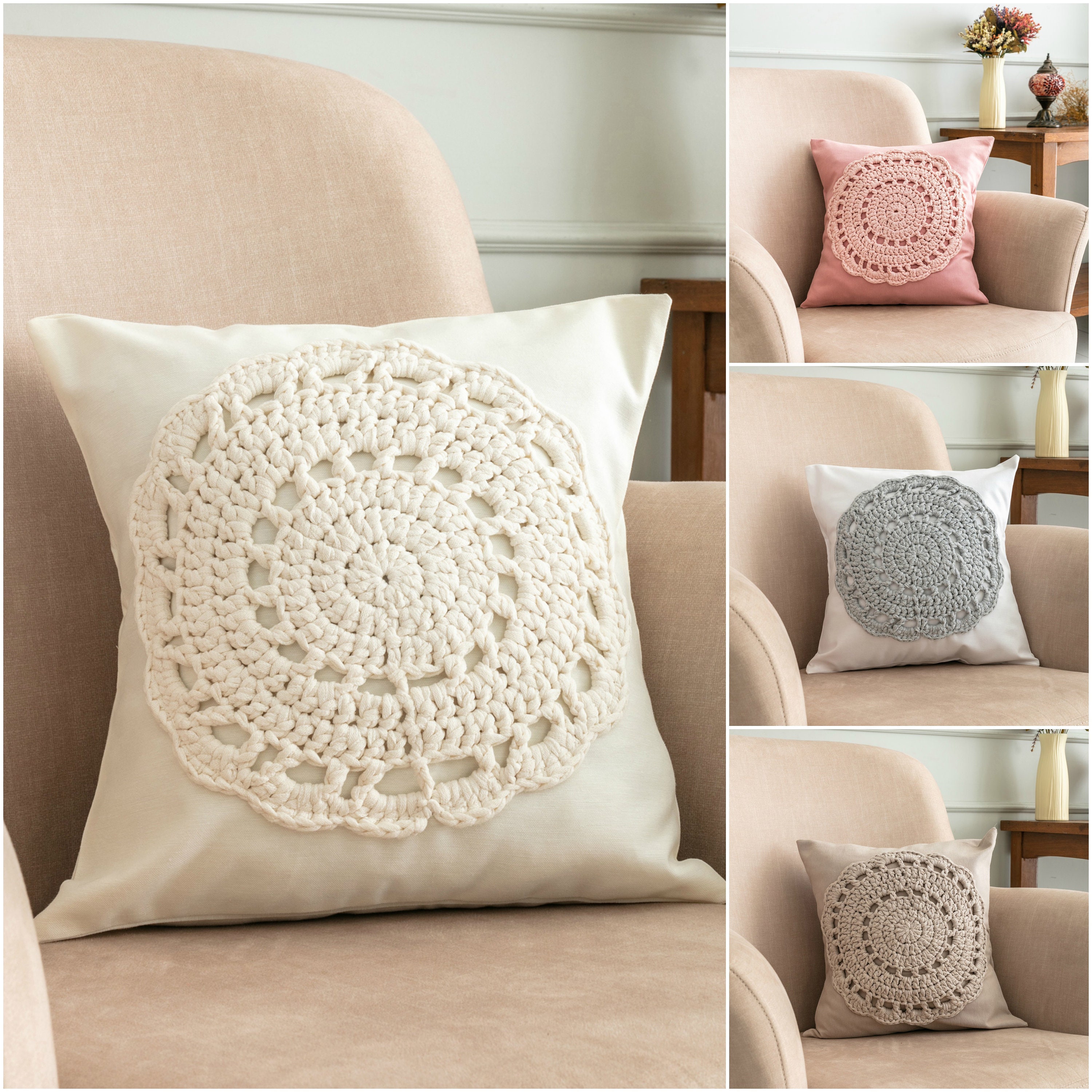Hand Knitted Cushion Cases 2 Pcs Sofa Pillow Case Crochet Etsy