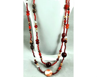 Natural Brown Carnelian Beaded Long Necklace, Carnelian Long Beaded Necklace, Carnelian Jewelry, Brown Long Statement Necklace