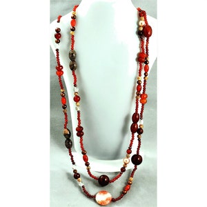 Natural Brown Carnelian Beaded Long Necklace, Carnelian Long Beaded Necklace, Carnelian Jewelry, Brown Long Statement Necklace