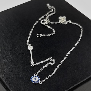 Evil Eye Cubic Zirconia and Arrow Pendant Necklace, Protection Necklace, Charm Necklace, Evil Eye Jewelry Gift for Mom