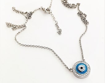 Collar con colgante de ojo turco de plata de ley: dije de protección con circonita cúbica