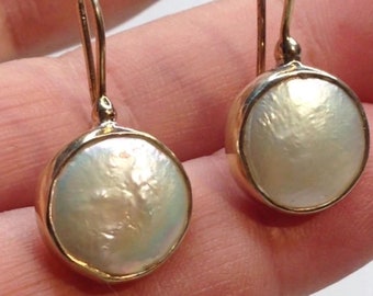 Gold Sterling Silver Freshwater Pearl Drop Earrings - June Birthstone