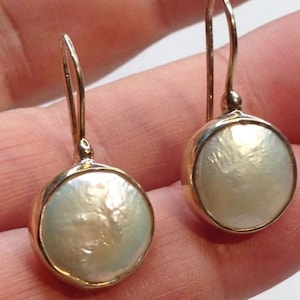 Pearl Drop Earrings, Sterling Silver Gold Drop Earrings with Freshwater Pearl, Simple Pearl Earrings, White Pearl Earrings, Freshwater Pearl