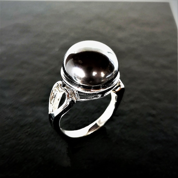 Black Pearl Sterling Silver Ring, Rhodium Plated