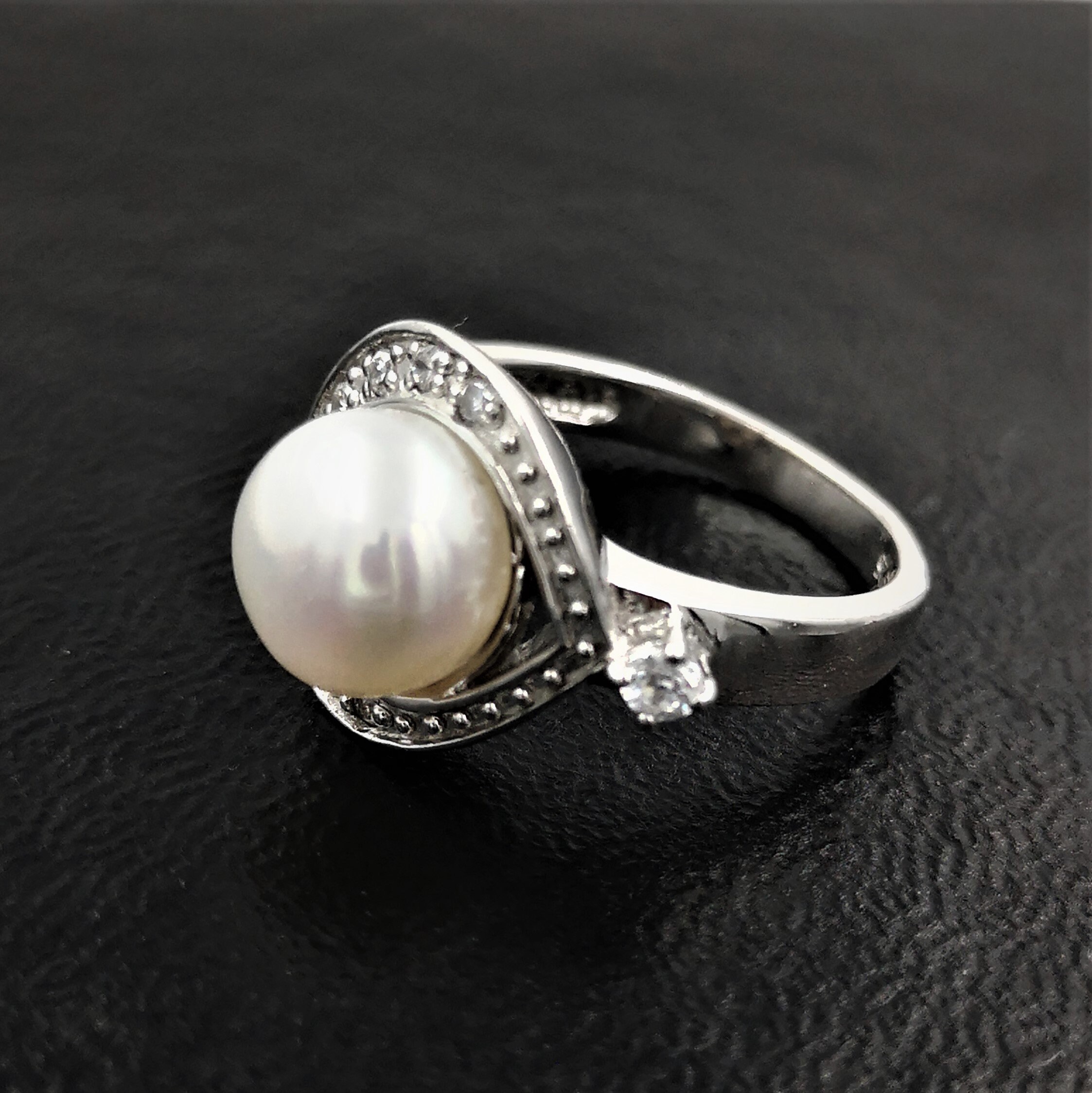 White Pearl CZ Sterling Silver Ring, Wedding Ring, Promise White Pearl CZ Sterling Silver Ring, Wedding Ring, Promise