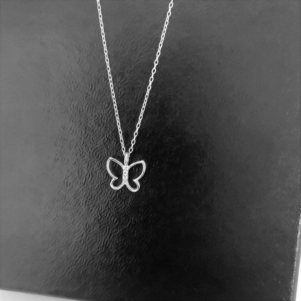 Collana Farfalla In Argento 925 Con Zirconi | CONILOK | Ciondolo Scheletro Farfalla, Catena 45cm | Regalo Per Ragazza E Mamma