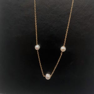 Freshwater Pearl Necklace: Sterling Silver Gold Chain, White Pearl Jewelry