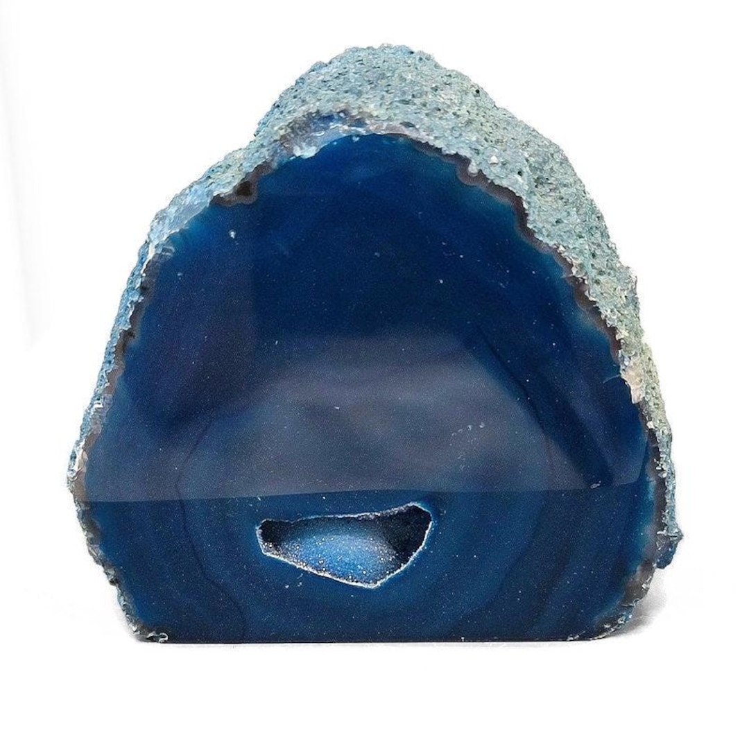 Polished Blue Agate Geode Stand: Cathedral Crystal Display, Healing ...