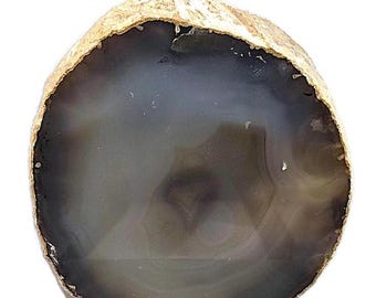 Natural Grey Agate Geode Slice, Polished Crystal Display (5.11 inches)